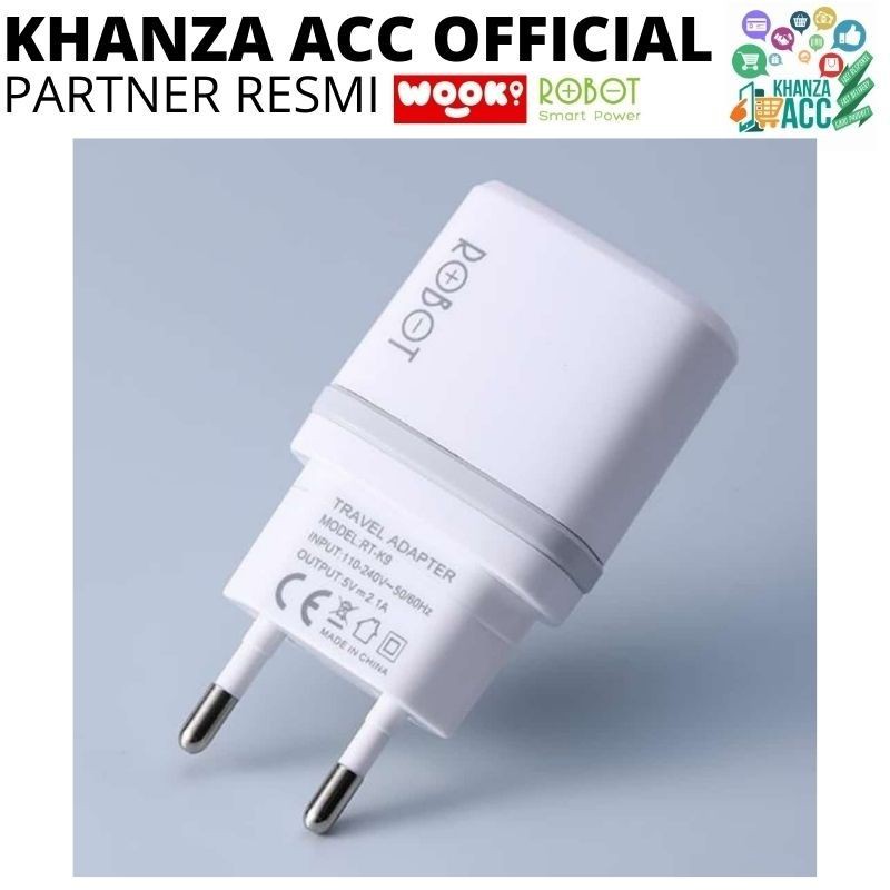 KHANZAACC Charger Robot RT-K9 12W Dual Port 2.1A Adaptor + Micro USB Data Cable