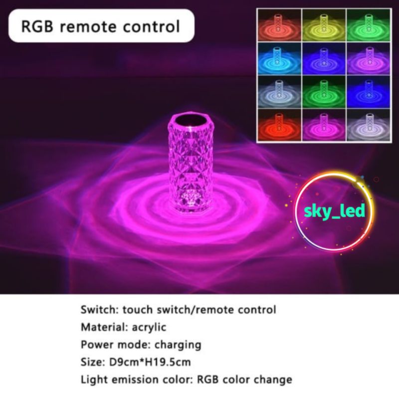 LAMPU HIAS / LAMPU MEJA CRYSTAL  / LAMPU LED CRYSTAL DIAMOND TABEL LAMPU 12 WARNA  / 12 COLOUR LIGHT RGB / LAMPU MEJA REMOT