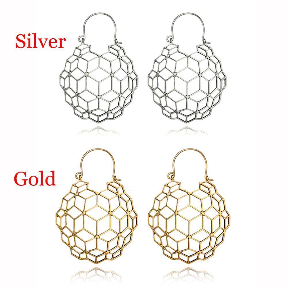 PREVA Honeycomb Earrings Women Antique Tribal Ear Studs