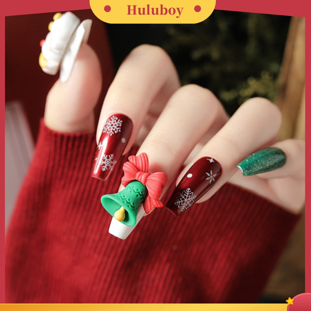 Huluboy Huluboy♡ 5pcs / Set Ornamen Kuku Mini 3D Tema Natal Untuk Aksesoris Wanita