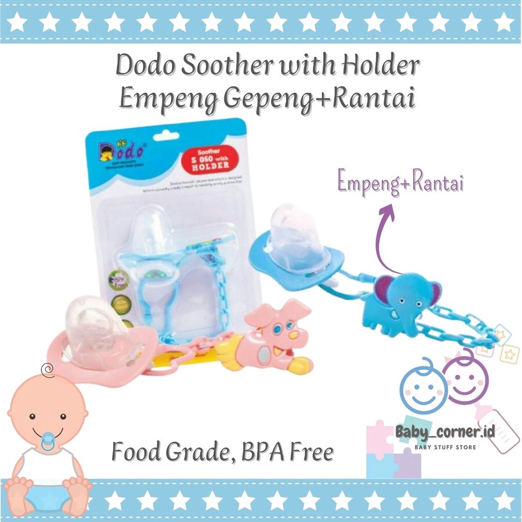 Dodo Soother Holder Pacifier-Tali Rantai Gantungan Jepitan Empeng / Penjepit Dot Bayi | Empeng+Gantungan Tali Dodo/ Chain Pacifier Holder Dodo| Empeng Glow in The Dark Dodo| Soother S051 Glow Dodo| Dot Gepeng| Pipih (empeng bayi)