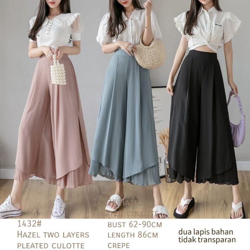 1432 celana kulot Panjang dua layer Import Wanita Kekinian Celana kulot Panjang Import Wanita