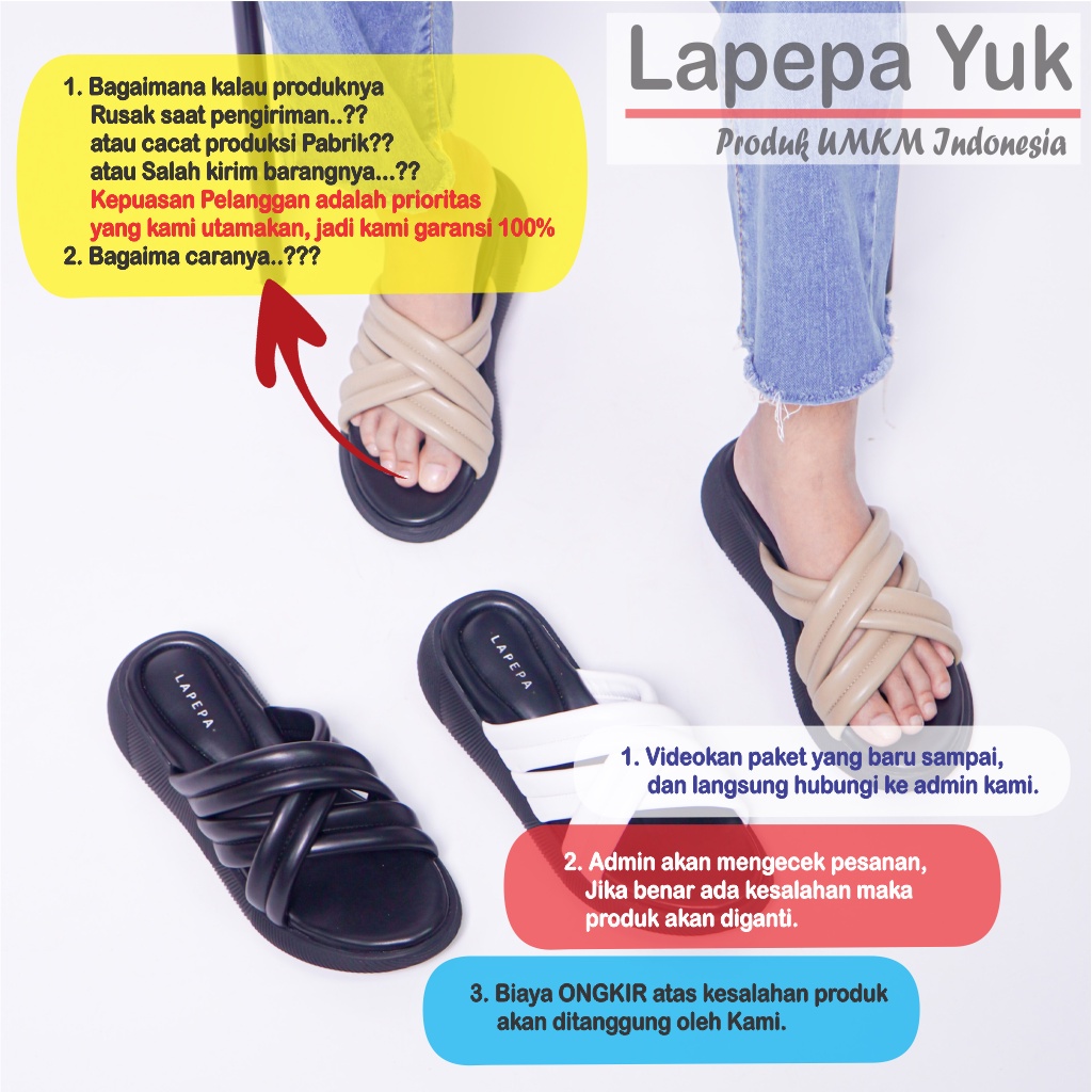 LAPEPA YUK - Sandal Wanita Wedges TARA ALL COLOR Sendal Cewek Platform Kondangan Hak Tinggi 3cm Model Silang 3 Size 36 37 38 39 40 41 Pergi Jalan Casual Santai Rumah Slop Warna Hitam Selop Premium Original Kekinian Terbaru Shoes ORI Mall Official Store