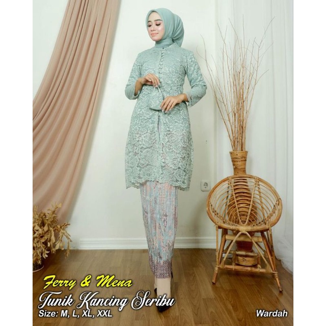 stelan kebaya tunik brokat/tunik/tunik brokat pesta/kebaya tunik brokat/tunik kancing depan