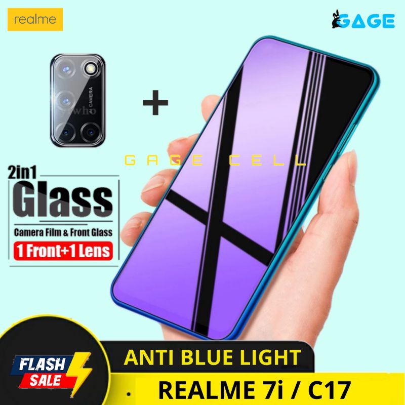 2in1 TEMPERED GLASS TG ANTI BLUE LIGHT RAY FULL LAYAR KAMERA REALME 7i C17 SCREEN PROTECTOR