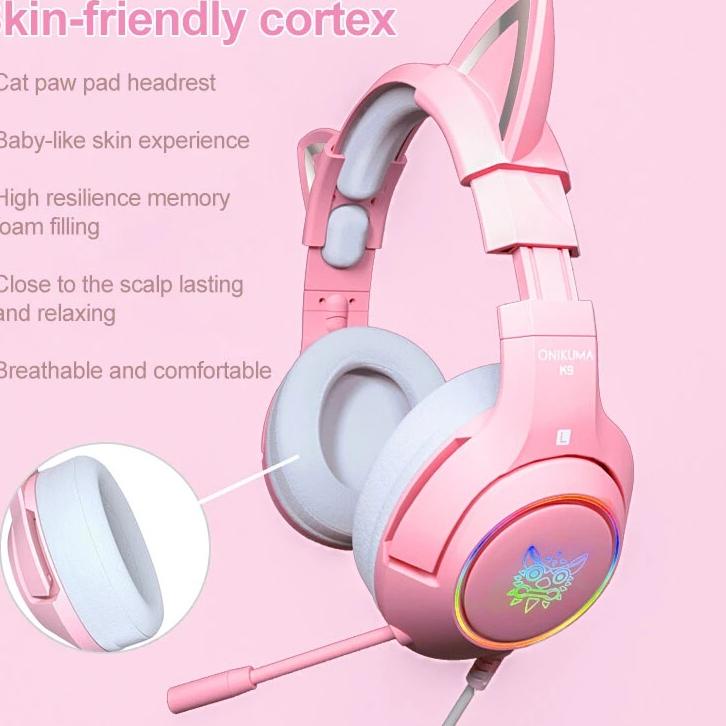 [PRODUK G0D9T] Original Onikuma K9 Rgb Baru Warna Pink Telinga Kucing Lucu Headset Gaming Perempuan 