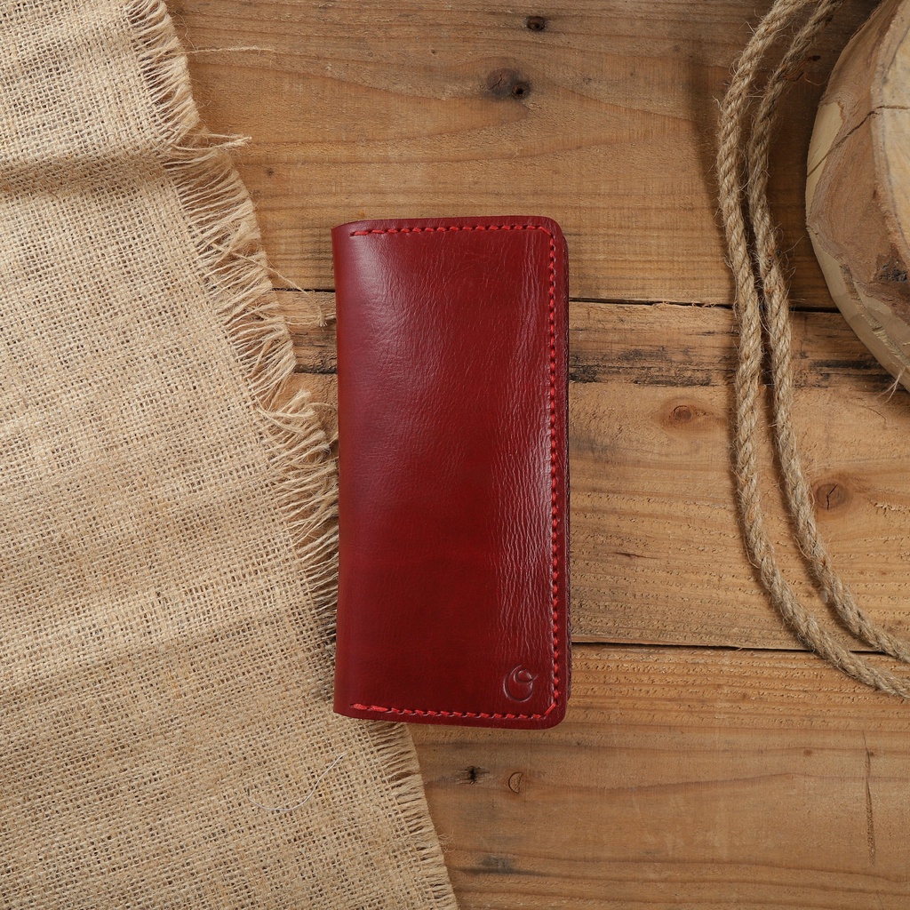 Dompet Panjang Kulit Asli Pull Up Seri AERON Warna Maroon - Leather Phone Wallet