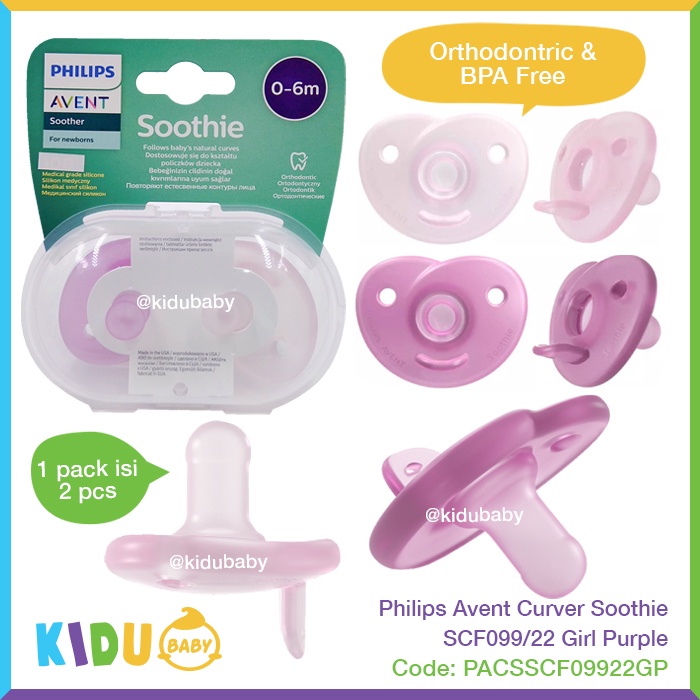 Philips Avent Curver Soothie SCF099/22 Girl Purple Empeng Bayi Kidu Baby