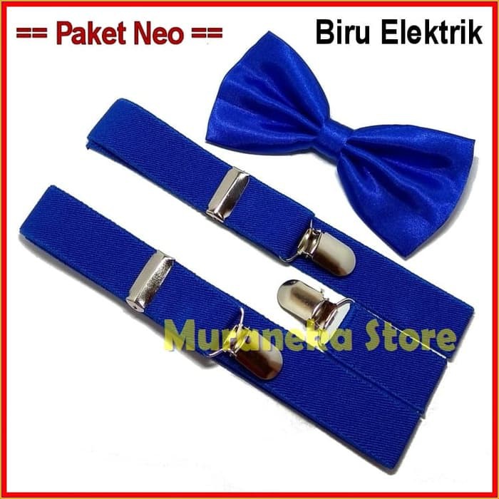 Paket NEO Dasi Bretel Suspender BIRU Baju Dewasa Kupu Setelan Bowtie Bridesmaid Pernikahan Wedding