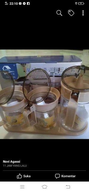 Wadah Minyak Dan Bumbu Dapur Kaca Isi 3 Set