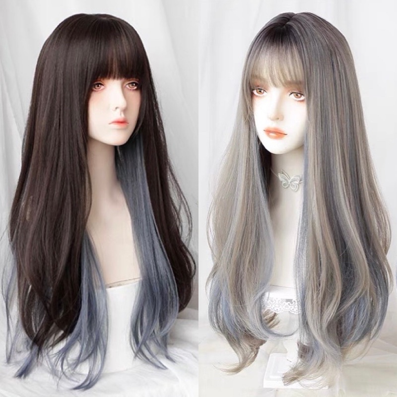 FULL WIG KOREAN wave blow highlight blue 70 cm zz520-3 zz520-28