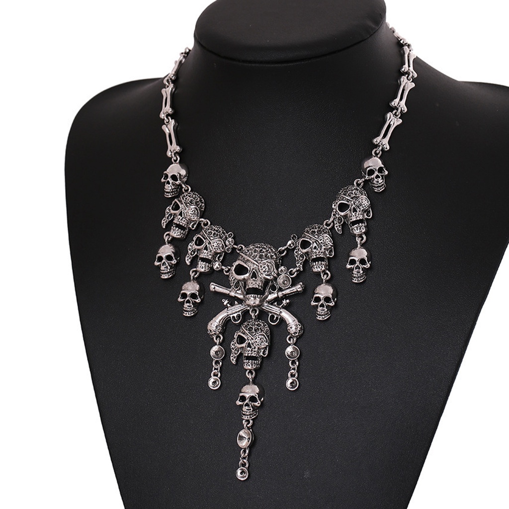 Hu Hu Hu Hu Hu Alat Bantu Pasang Kacamata♡ Kalung Rantai Multi Layer Dengan Liontin Kepala Tengkorak Untuk Hadiah Natal