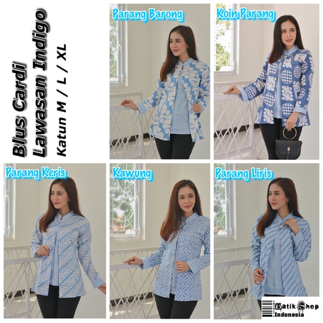 Blus Luna Cardi Monoblue Batik Kerja Kantoran Indigo Blue Atasan Kondangan Seragaman Layer Blouse