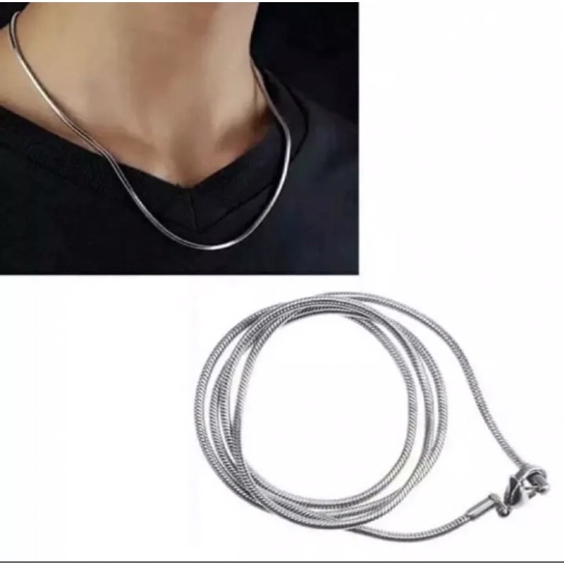 KALUNG TITANIUM BELUT SILVER PRIA WANITA PERHIASAN FASHION ASLI TITANIUM