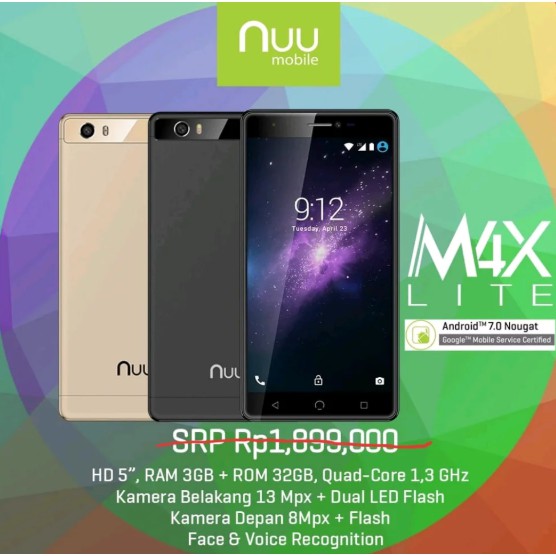 SMARTPHONE NUU M4X LITE 4G LTE RAM 3GB ROM 32GB GRS RESMI 1 TAHUN