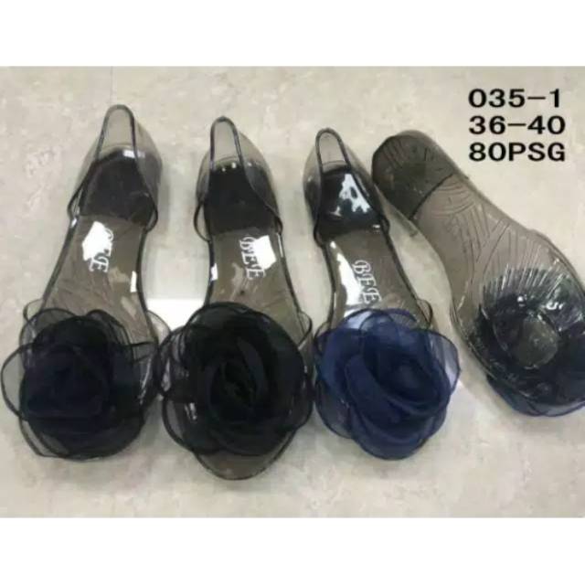 Sepatu Jelly Bunga kaca 035-1 / Flatshoes jelly bunga transparan 1 kg maut 3