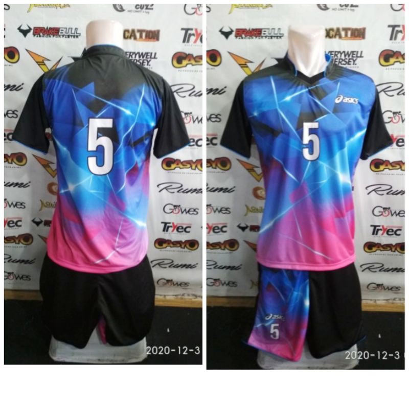 Kostum seragam tim baju celana voli Asics Jersey serena printing volly motif terbaru volley ball