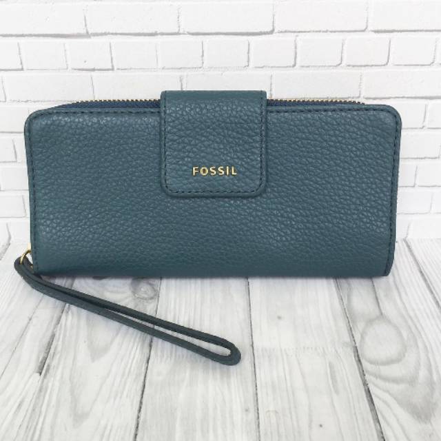 FOSSIL MADISON LONG ZIP WALLET TEAL GREEN