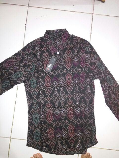 Kemeja Batik Songket Panjang Pria Cowo Kerja Kantor Ungu