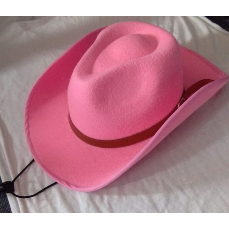 topi fedora coboy cowgirl cow hat pink