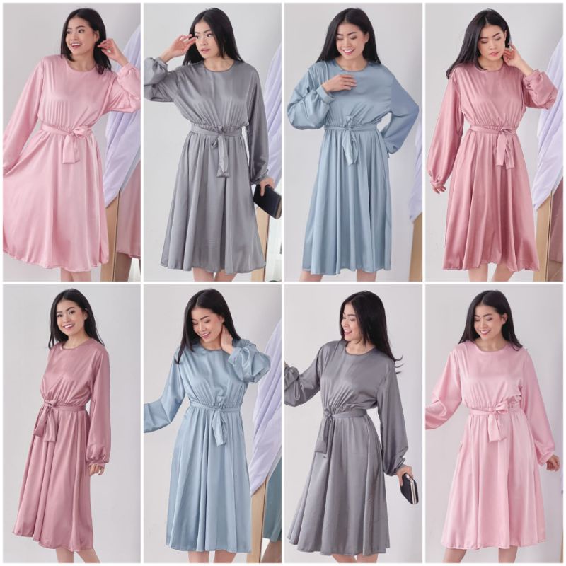 ⚡️CLEARANCE SALE ♡ PREMIUM ♡ ORIGINAL ! MIRRIAM TUNIK VINTAGE PLAIN LONG SLEEVE OBI TIED FLARE MIDI DRESS