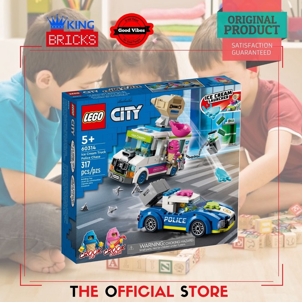 LEGO Original CITY 60314 Ice Cream Truck Police Chase - Mainan Anak Edukasi Mobil Polisi Truk Es Kri