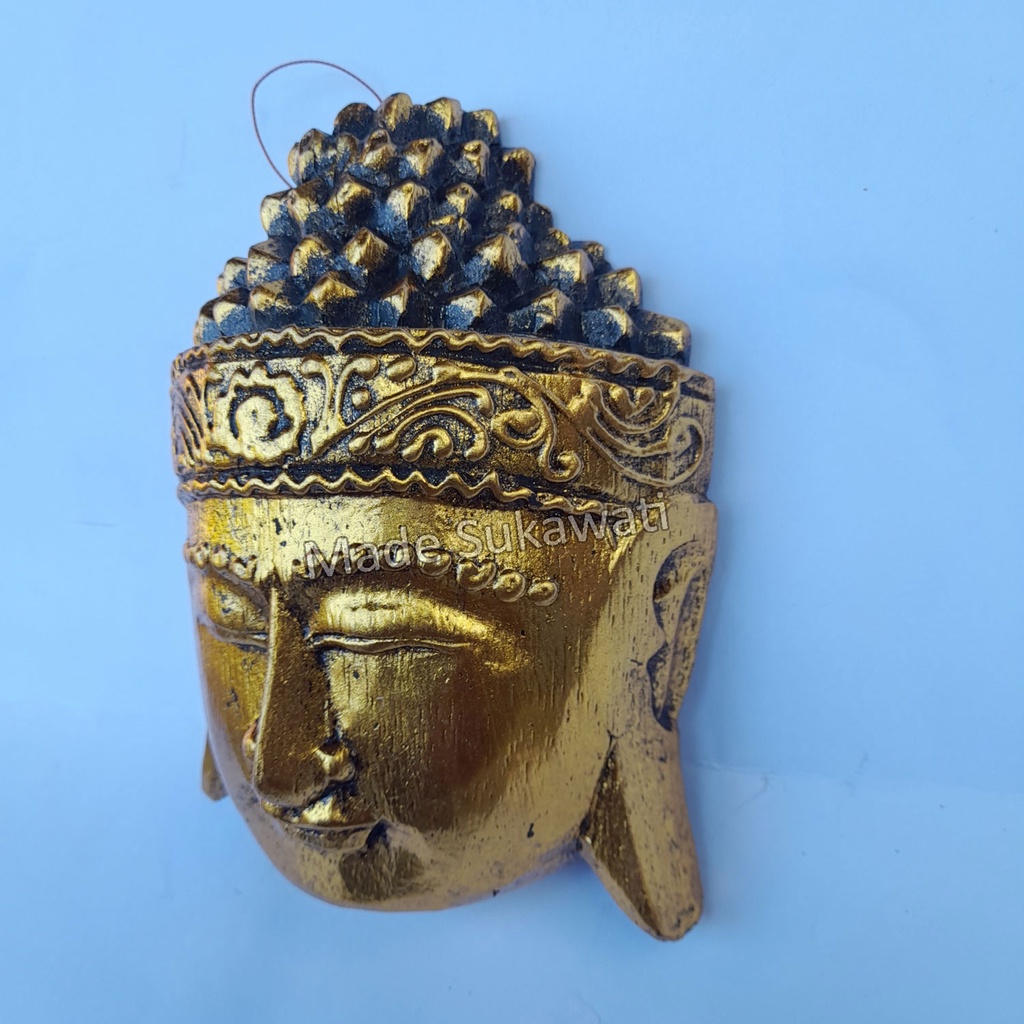 Hiasan dinding Topeng Kepala Budha Duren 15cm kerajinan ukiran kayu handmade Bali