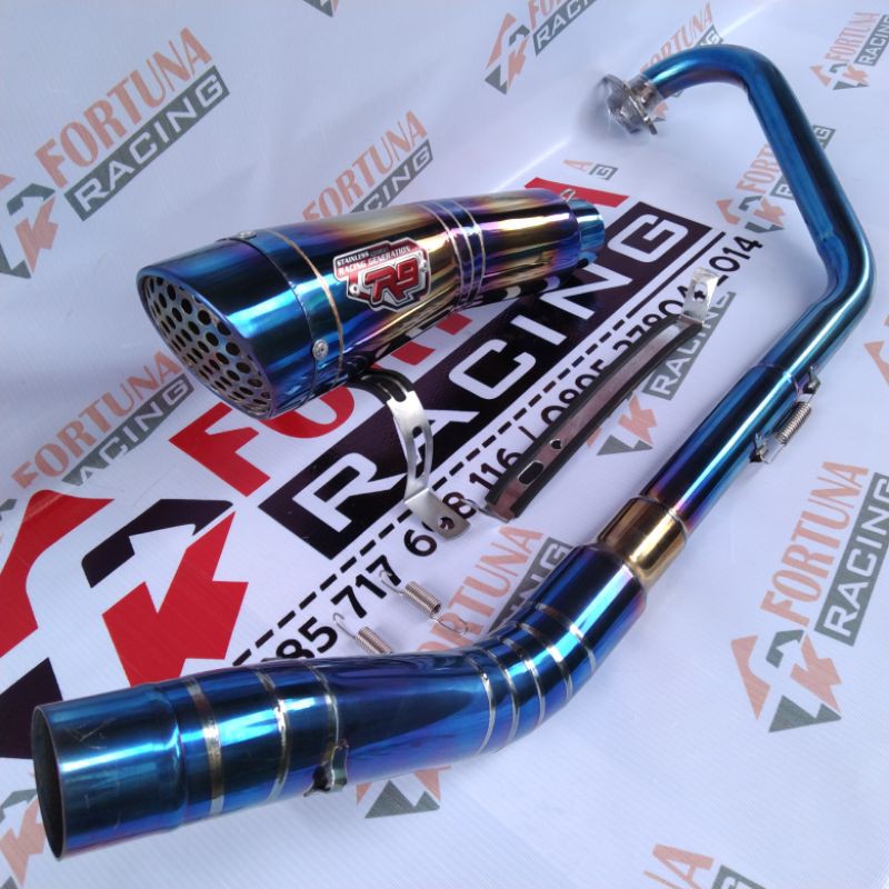Knalpot racing R9 H2 biru for Satria Fu
