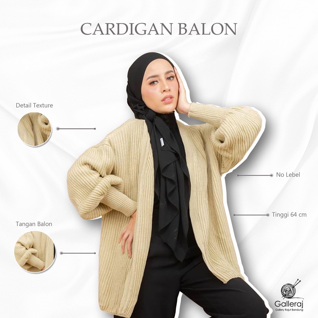 CARDIGAN RAJUT SALUR LENGAN BALON PREMIUM