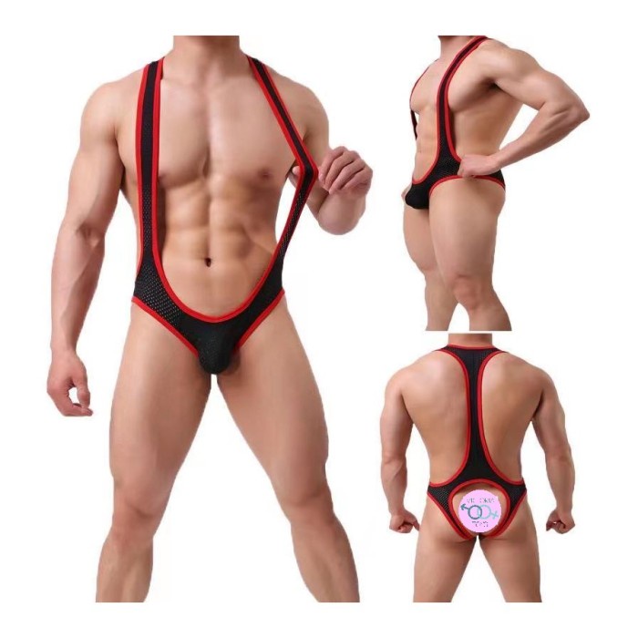 Mens Net Sexy Mankini Lingerie Underwear Pakaian Dalam Sexy Pria - L