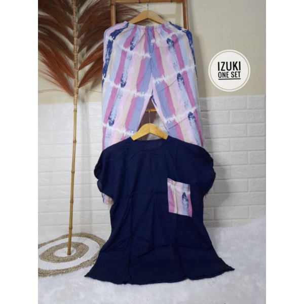 IZUKI one Set//Setelan Celana wanita Tangan Pendek Lucu//KEKINIAN/Model Terbaru