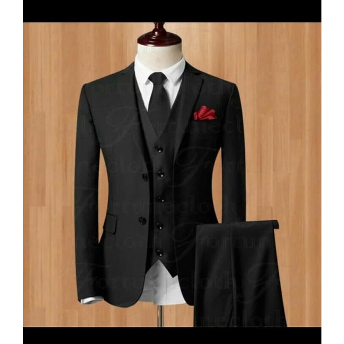 Jas formal pria stelan jas dan celana hitam