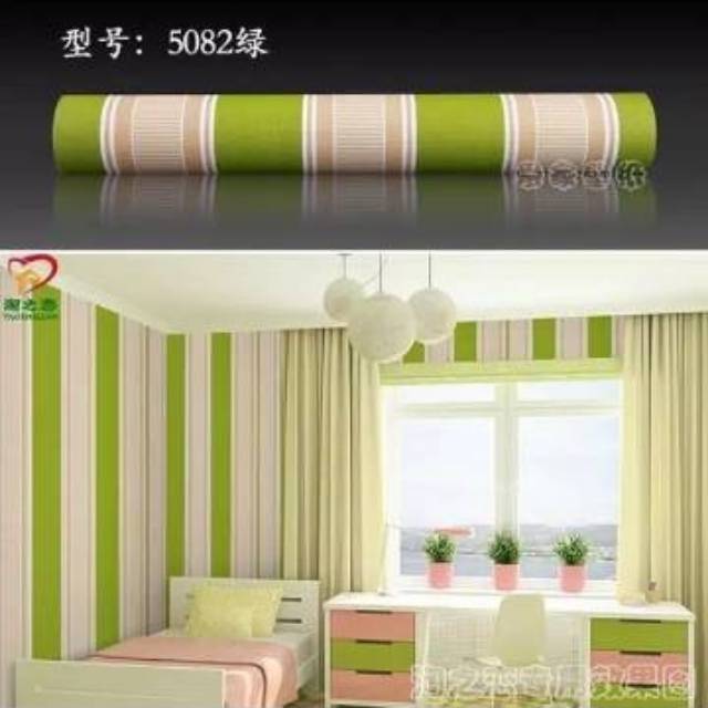 Wallpaper Dinding Motif Salur Hijau 10m x 45cm | Shopee Indonesia