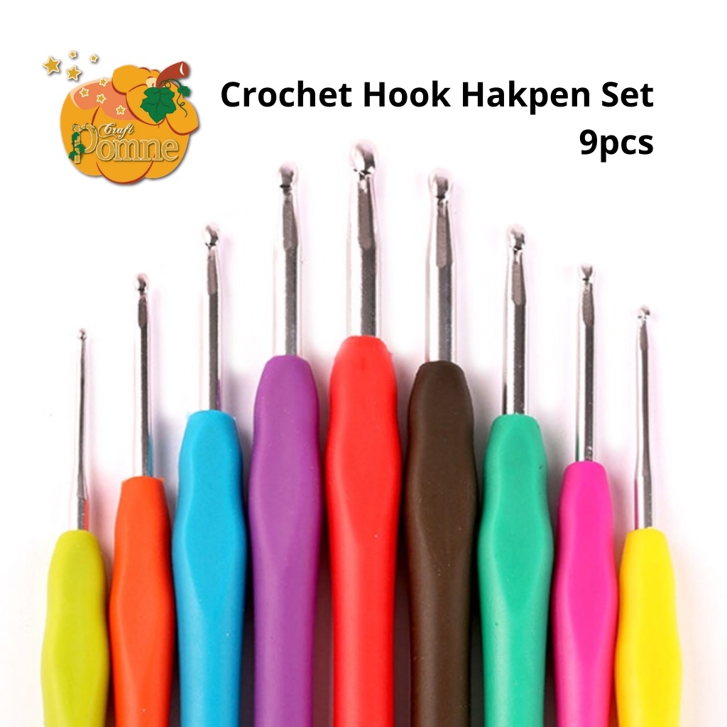 Hakpen Jarum Rajut Karet SET 9pcs (2-6mm) Crochet Hook with Rubber Grip SET