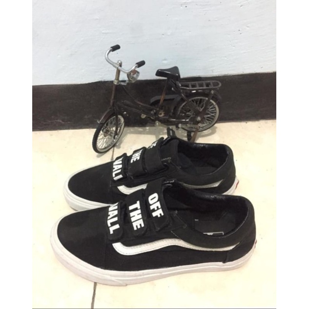 Vans Old Skool Velcro OFF THE WALL Black White Second Original 100%