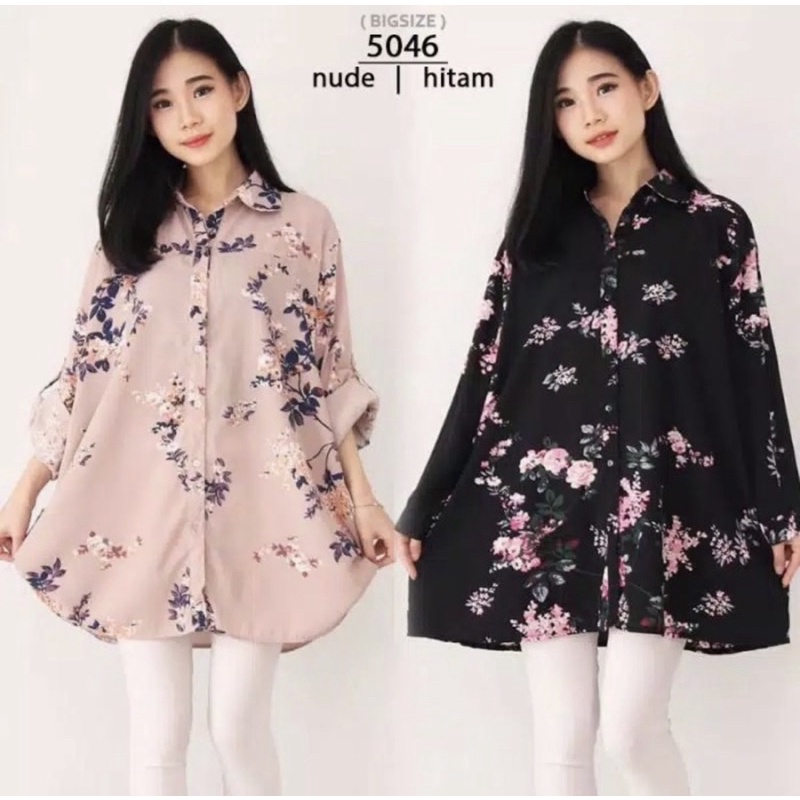 Baju atasan kemeja WANITA Jumbo LD 130cm BIG SIZE 5046 XXL XXXL cewek ibu hamil menyusui KATUN kerja
