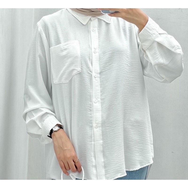 Tq88indonesia Blouse Kemeja Wanita Kekinian Terbaru / Kem VIVIAN OVERSIZE CRINCLE SHIRT / Blus  / Baju Atasan Wanita Terbaru / Ootd / Baju Santai Wanita / Kemeja Polos Wanita / Kemeja Army Wanita