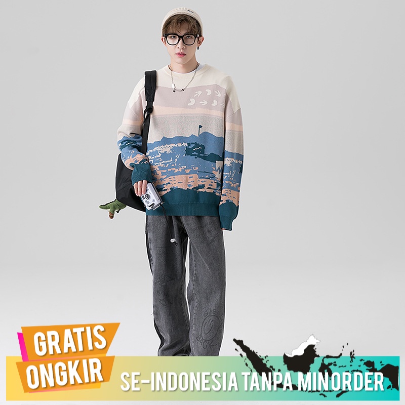 Sweter Pria Keren / Sweater Import Sweater Pria Jepang Leher Bulat Sweater Rajutan Top