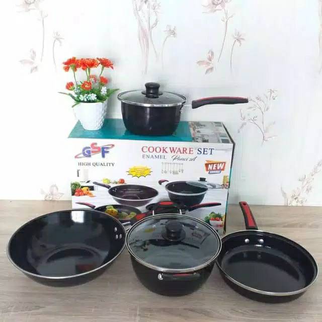 Panci Set Enamel Gsf Cookware Set Tutup Kaca Gsf-1831