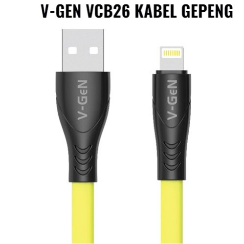 Kabel Data USB Lightning V-GeN VCB-25 VCB-26 iPhone Fast Charging 2.4A Bulat &amp; Gepeng