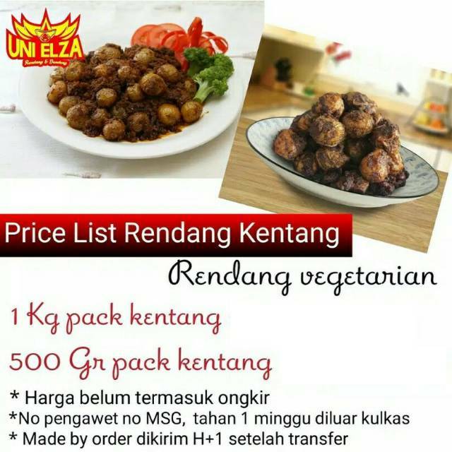 

Rendang Kentang Vegetarian UniElza Masakan Padang Asli Murah Sehat Pedas Awet Enak