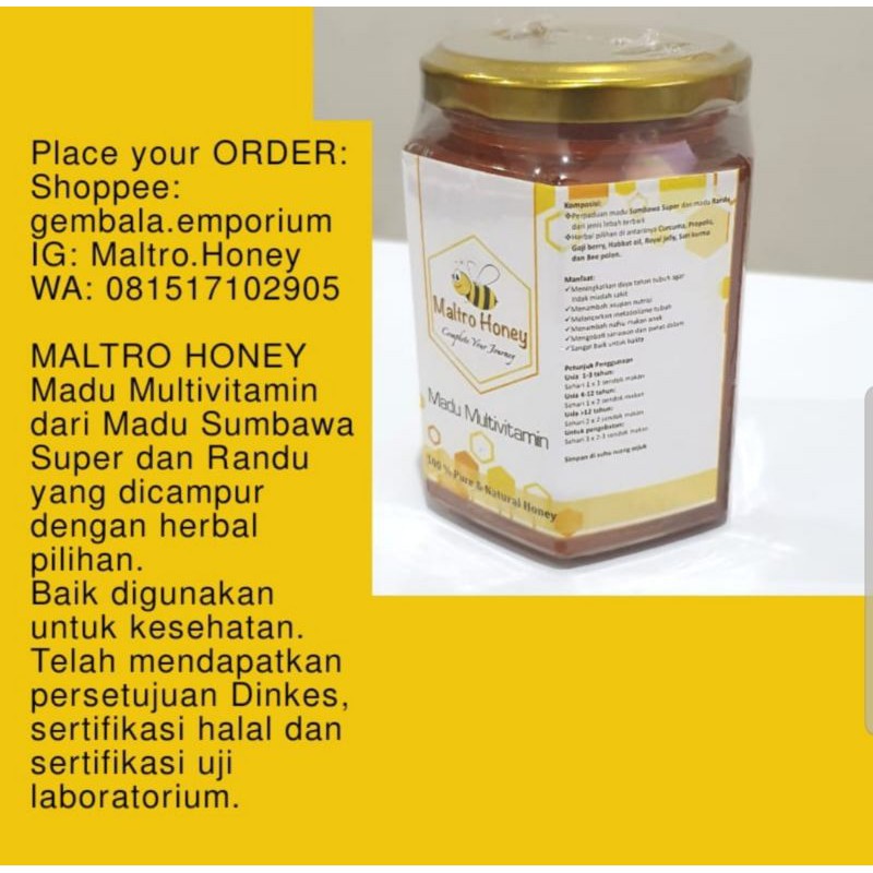 

MALTRO HONEY Madu Multivitamin 350 gr (paket 2 botol)