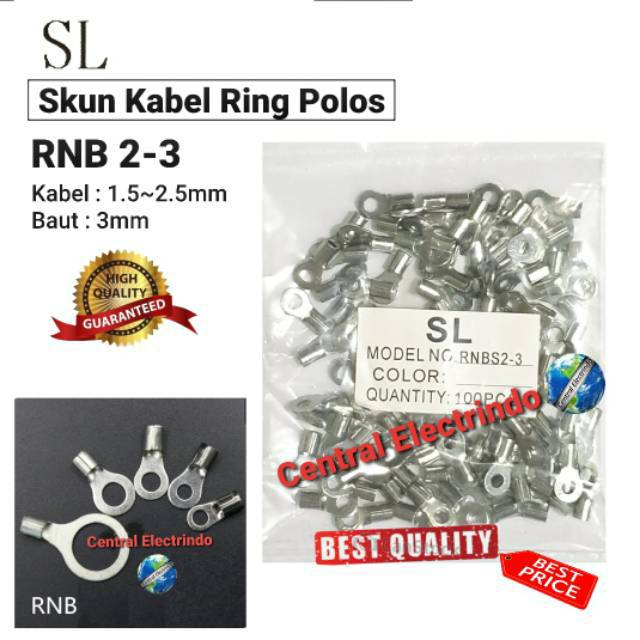 Skun Kabel Ring Polos RNB 2-3 Kabel 1.5~2.5mm Baut 3mm SL.