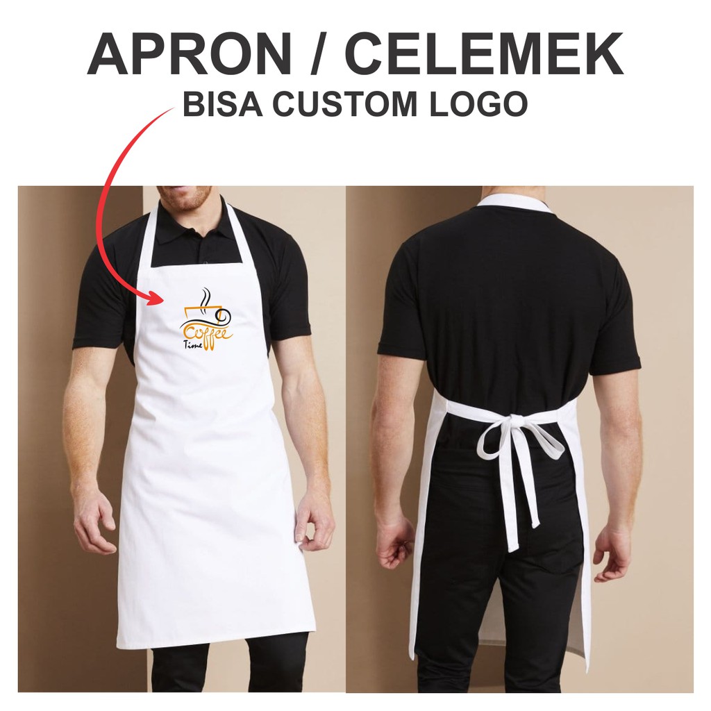 Jual Apron Custom / Celemek Custom Logo, Apron Celemek Sablon TANPA