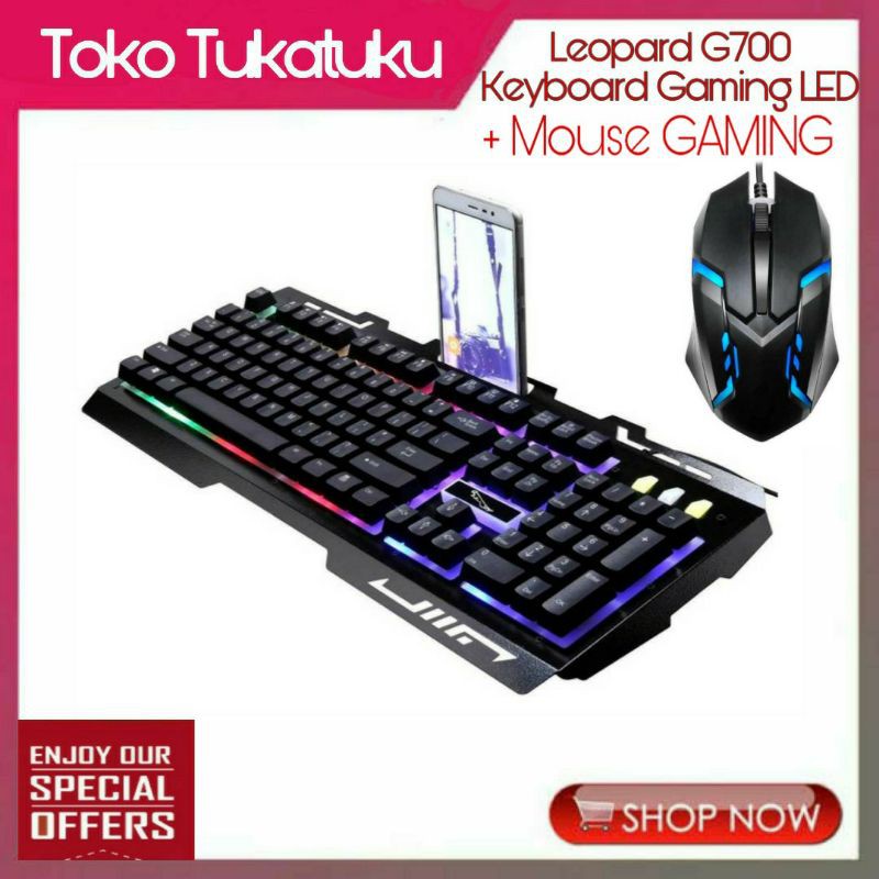 Paket Keyboard Gaming Holder Smartphone dan Mouse Gaming LED
