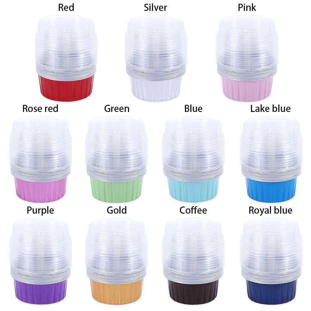 Suyo 10 Set Cup Aluminum Foil 125ml Dengan Tutup Untuk Baking / Pesta Ulang Tahun / Pernikahan