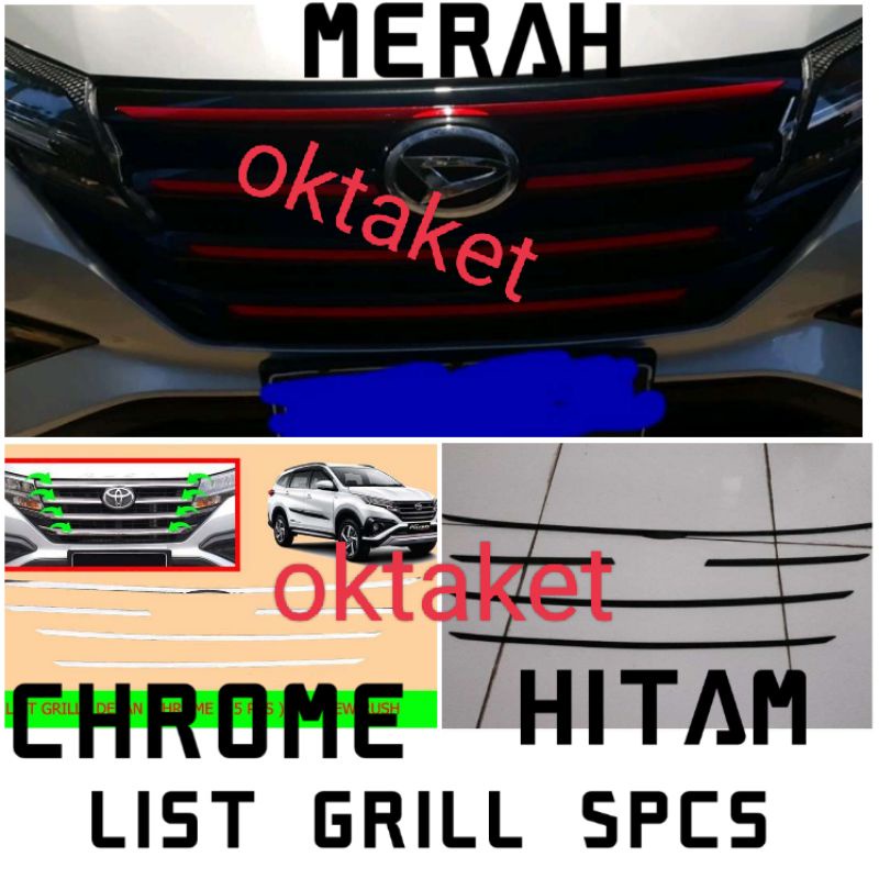 list grill depan All new Rush Terios 2018 2020 2022 Gr Sport 5pcs Hitam merah Chrome