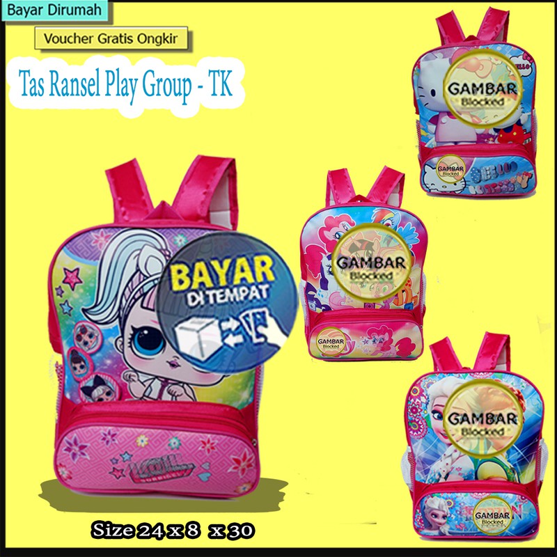 Tas Sekolah Anak Paud -TK Gambar Kartun anak anak Tas Sekolah Anak Cewek TK Free Alat Tulis Set SAP