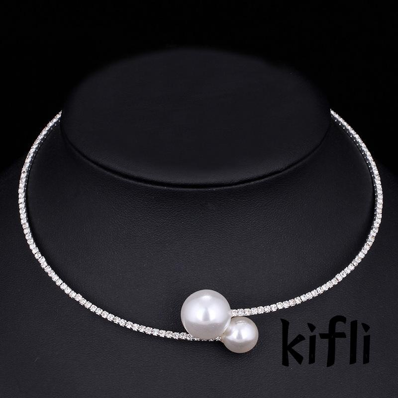 Kalung,Choker Lapis,Silver,Hias Mutiara Aksesoris Wanita