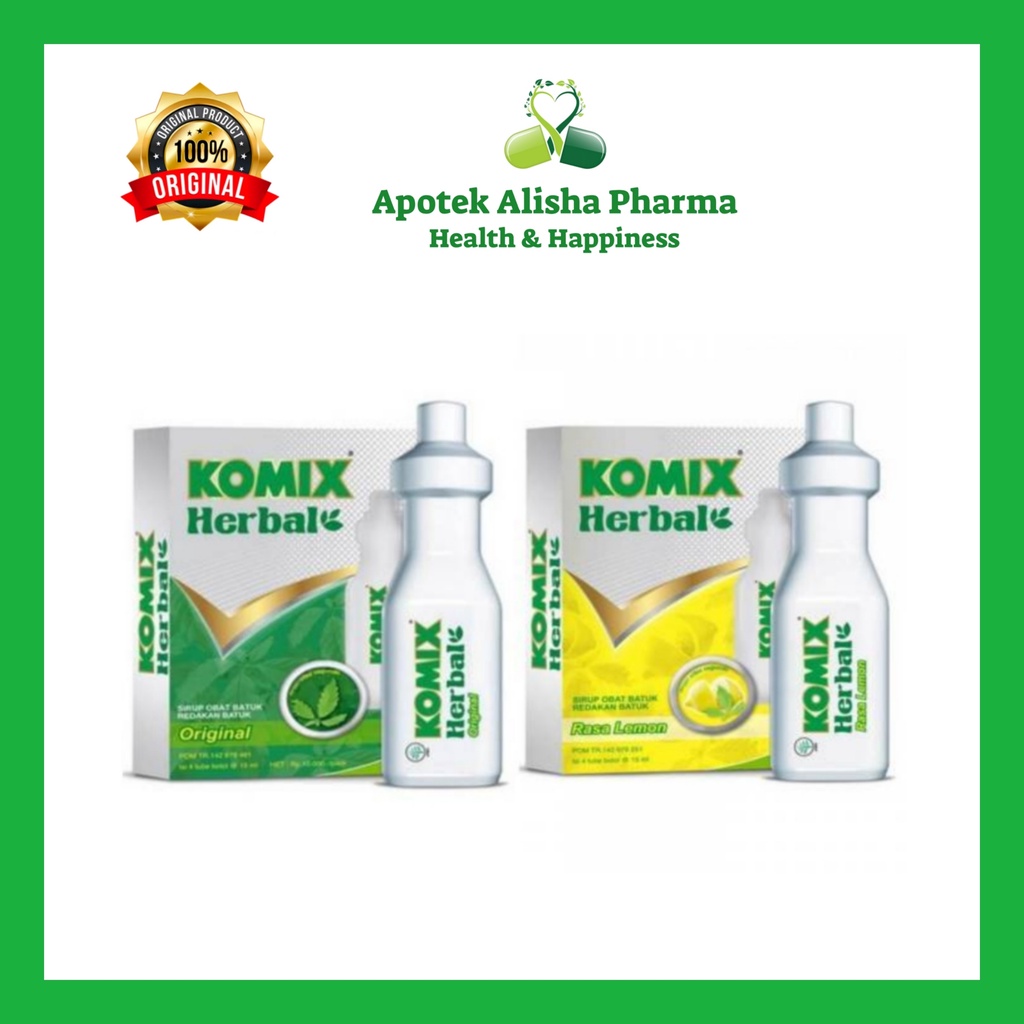 Komix Herbal Botol(Box 4Pouch)-Komix Herbal Obat Batuk Berdahak Rasa Original/Jeruk Lemon/Komix Herbal Hijau/Kuning